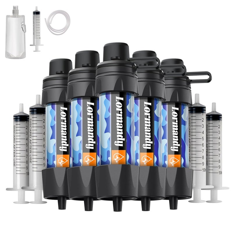 Lormandy Straw Water Filter 5 Pack – Outdoor Camping & Hiking Survival Gear Kit for Family Use, Ultra-Light Personal Filter Straws for Backpacking, Travel, Bug-Out Bags and Emergency Preparedness - Image 1